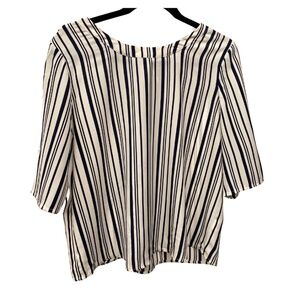 Lipslide short sleeve white and blue vertical lines pattern blouse